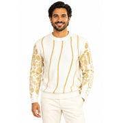 Cream PU Trim Crewneck Fancy Sweater by Stacy Adams