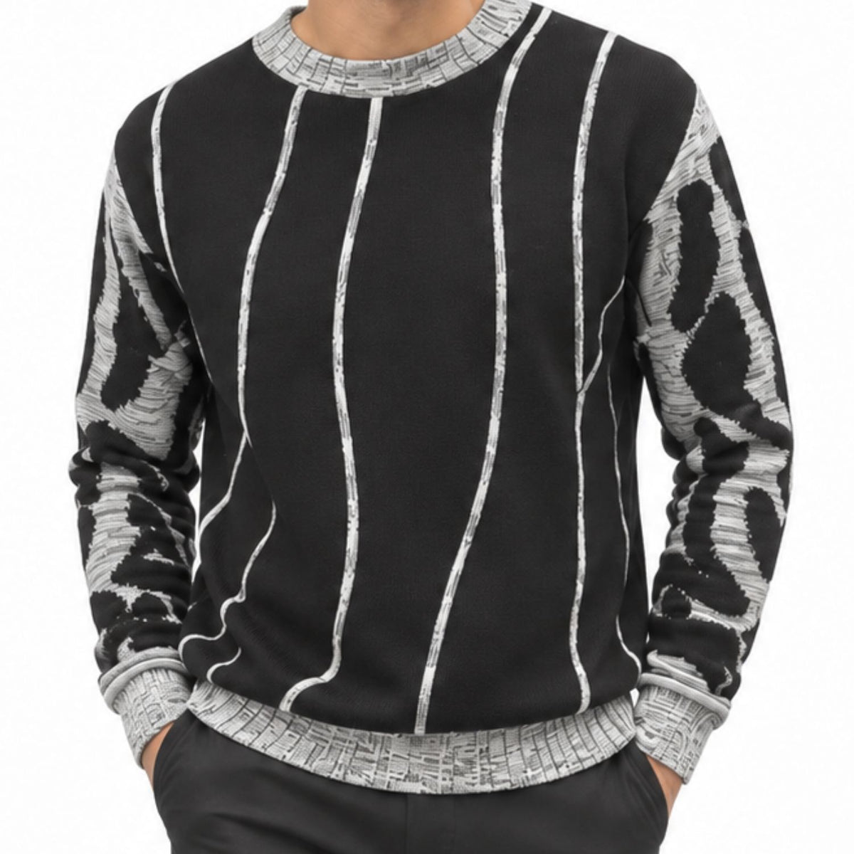 Stacy Adams 32026 grey pu trim crewneck sweater - detail view