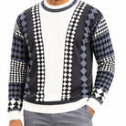 Stacy Adams 32027 grey geometric pu trim crewneck sweater - detail view