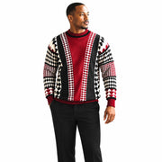 Red Geometric PU Trim Crewneck Fancy Sweater by Stacy Adams