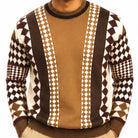 Stacy Adams 32027 taupe geometric pu trim crewneck sweater - detail view