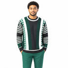 Stacy Adams 32027 teal geometric pu trim crewneck sweater