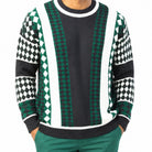 Stacy Adams 32027 teal geometric pu trim crewneck sweater - detail view