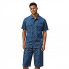 blue denim cargo embroidered 2-piece short set by Stacy Adams
