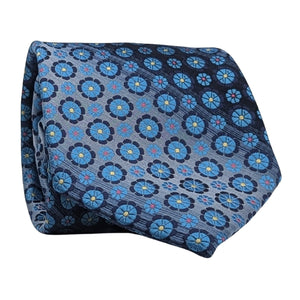 Men's Floral Pattern Silk Tie in Navy and Sky Blue