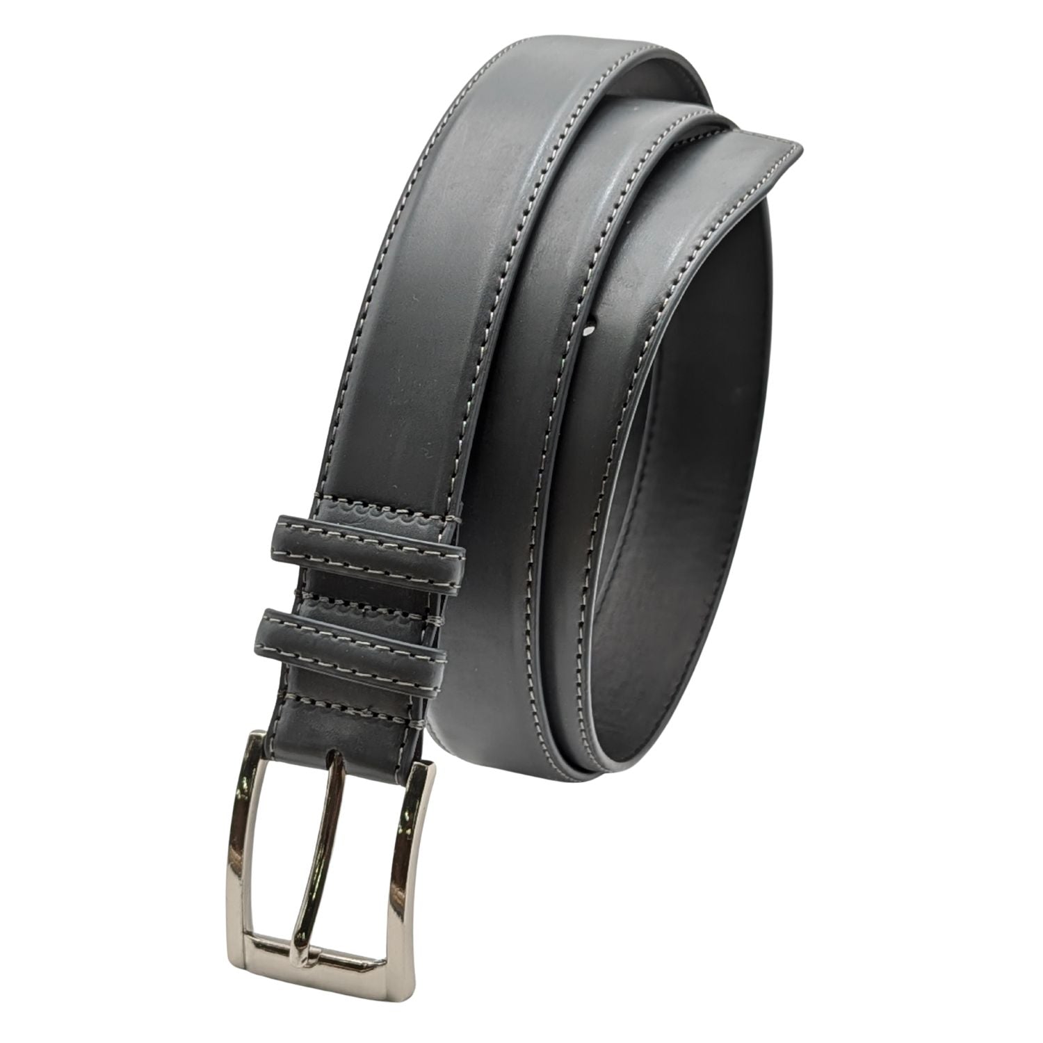 Men's Charcoal Grey Leather Dress Belt with Silver-Tone Buckle Belt- 46