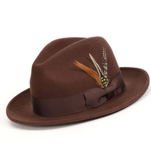 Diamondeo Collection: Montique Men's Brown 2" Snap Brim Crushable Wool Felt Fedora Hat