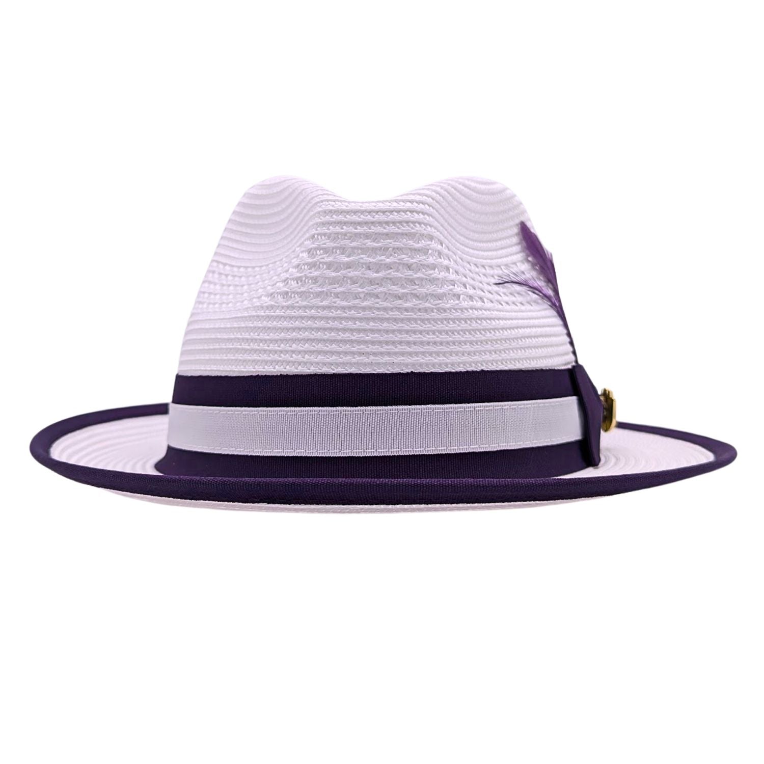 White Purple Dual-Tone Ribbon Fedora Hat by Montique – Suits & More
