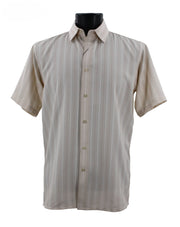 Regent's Line Beige Vertical Stripe Microfiber Short Sleeve Shirt –  Full Cut