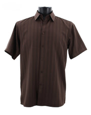 Regent's Line Chocolate Brown Vertical Stripe Microfiber Short Sleeve Shirt –  Full Cut
