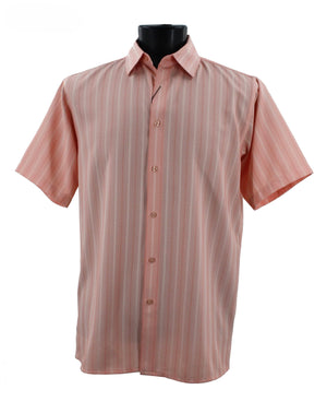 Regent's Line Peach Vertical Stripe Microfiber Short Sleeve Shirt – Full Cut