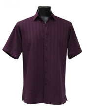 Regent's Line Plum Vertical Stripe Microfiber Short Sleeve Shirt – Full Cut