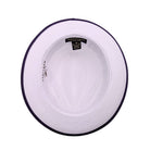 White and purple Montique fedora interior view showing white woven crown, purple brim trim, and branded inside lining