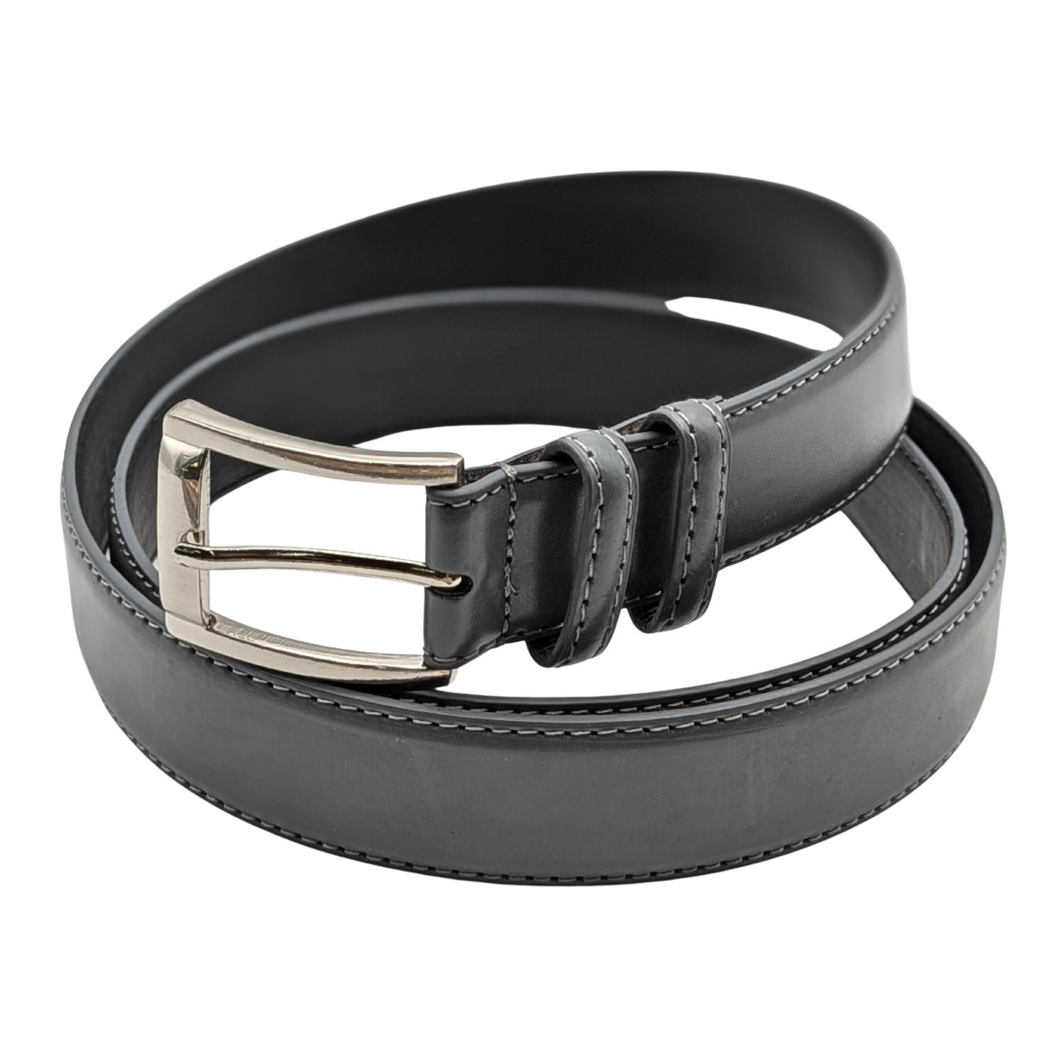 Men's Classic Charcoal Grey Leather Belt with Silver Buckle – Belmor Collection, Belt- 46