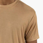close-up of tan crew neck short sleeve t shirt