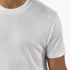 close-up of white crew neck short sleeve t shirt