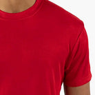 close-up of red crew neck short sleeve t shirt