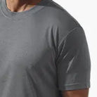 close-up of grey crew neck short sleeve t shirt
