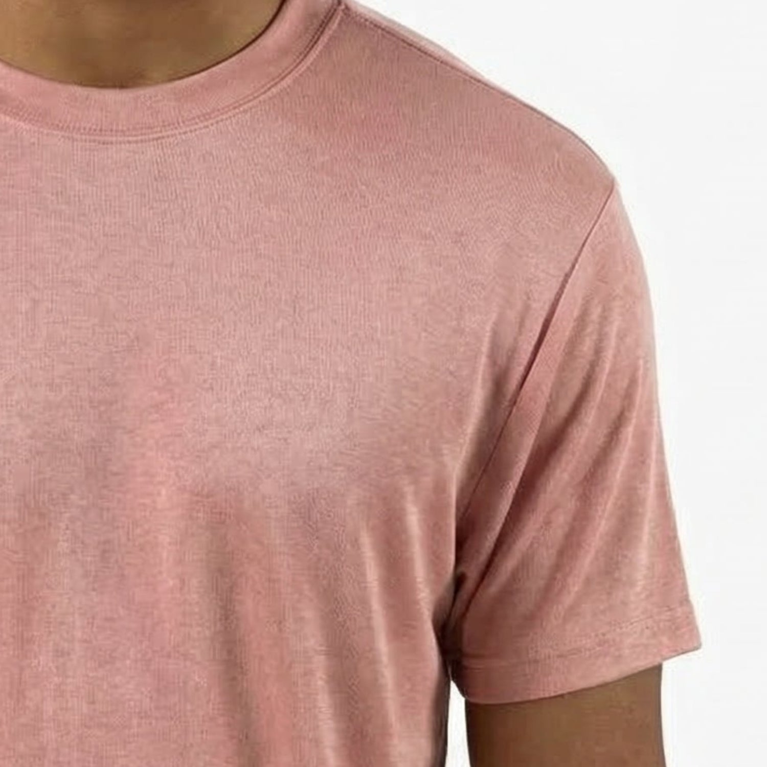 close-up of pink crew neck short sleeve t shirt