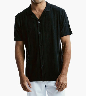 Knitted Design Polo Short Sleeve Shirt  51001 - Black