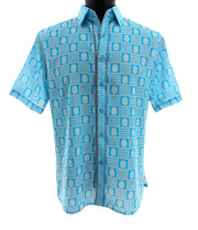 Turquoise Geometric Medallion Print Short Sleeve Shirt