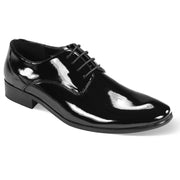 black patent plain toe tuxedo dress shoes side view