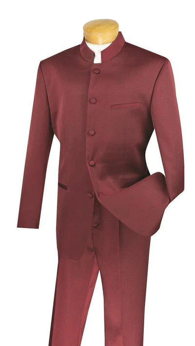 Gentry Glam Collection: Burgundy 2 Piece Banded Collar Regular Fit