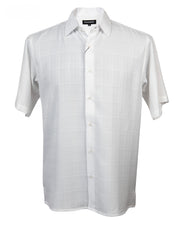ShadowGrid Collection White Plaid Texture Microfiber Short Sleeve Shirt – Full Cut