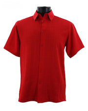 ShadowGrid Collection Red Plaid Texture Microfiber Short Sleeve Shirt – Full Cut