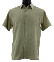 ShadowGrid Collection Olive Plaid Texture Microfiber Short Sleeve Shirt – Full Cut