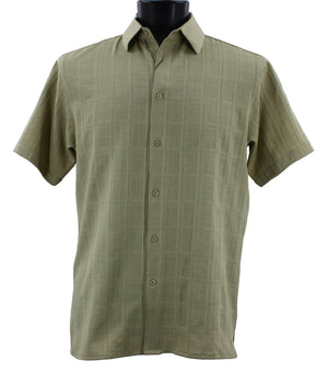 ShadowGrid Collection Olive Plaid Texture Microfiber Short Sleeve Shirt – Full Cut