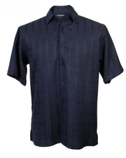 ShadowGrid Collection Deep Navy Plaid Texture Microfiber Short Sleeve Shirt – Full Cut