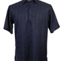 ShadowGrid Collection Deep Navy Plaid Texture Microfiber Short Sleeve Shirt – Full Cut