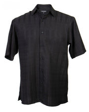 ShadowGrid Collection Black Plaid Texture Microfiber Short Sleeve Shirt – Full Cut