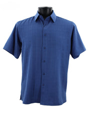 ShadowGrid Collection Mid Royal Plaid Texture Microfiber Short Sleeve Shirt – Full Cut