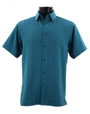 ShadowGrid Collection Teal Plaid Texture Microfiber Short Sleeve Shirt – Full Cut