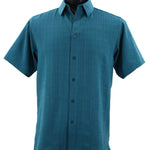 ShadowGrid Collection Teal Plaid Texture Microfiber Short Sleeve Shirt – Full Cut