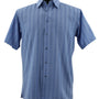 VerticalVirtue Collection Slate Blue Striped Microfiber Short Sleeve Shirt – Full Cut