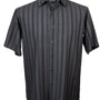 VerticalVirtue Collection Charcoal Striped Microfiber Short Sleeve Shirt – Full Cut