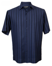 VerticalVirtue Collection Navy Striped Microfiber Short Sleeve Shirt – Full Cut