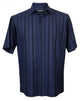 VerticalVirtue Collection Navy Striped Microfiber Short Sleeve Shirt – Full Cut