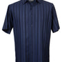 VerticalVirtue Collection Navy Striped Microfiber Short Sleeve Shirt – Full Cut