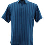 VerticalVirtue Collection Teal Striped Microfiber Short Sleeve Shirt – Full Cut