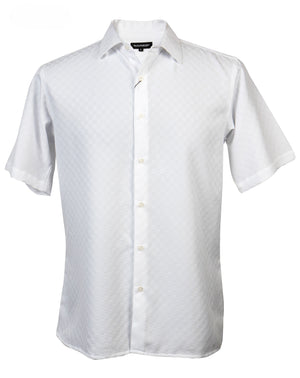 GeoSoft Collection White Geometric Microfiber Short Sleeve Shirt – Full Cut