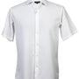 GeoSoft Collection White Geometric Microfiber Short Sleeve Shirt – Full Cut