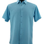 GeoSoft Collection Aqua Blue Geometric Microfiber Short Sleeve Shirt – Full Cut