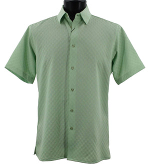 Men’s Apple Green Geometric Microfiber Short Sleeve Shirt - Full Cut
