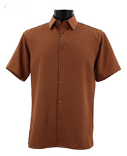 GeoSoft Collection Copper Brown Geometric Microfiber Short Sleeve Shirt – Full Cut