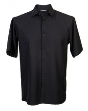 GeoSoft Collection Black Geometric Microfiber Short Sleeve Shirt – Full Cut