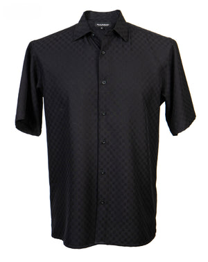 GeoSoft Collection Black Geometric Microfiber Short Sleeve Shirt – Full Cut